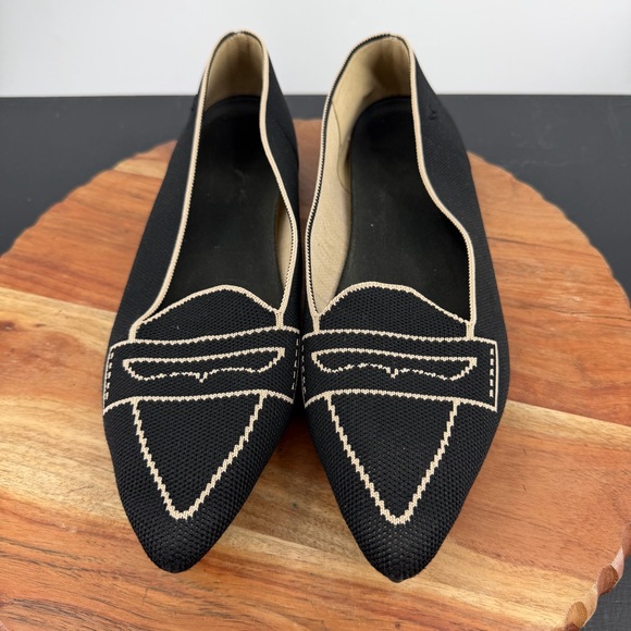 VIVAIA Black cream Flats Pointed-Toe Loafers (Amelia 2.0) sz 41 9.5 - Picture 2 of 7
